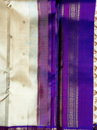 Pale Sandal Silk Saree with Contrasting Blue Border