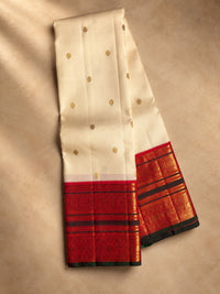 Ivory Cream with a Rich Maroon-Red and Antique Gold Zari Border