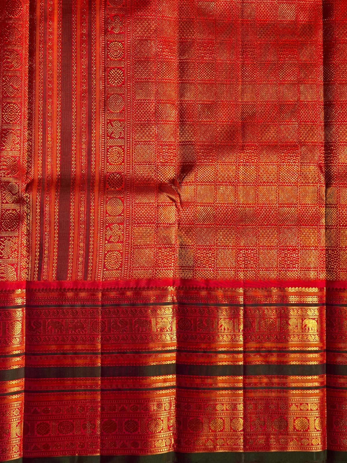 Ivory Cream with a Rich Maroon-Red and Antique Gold Zari Border