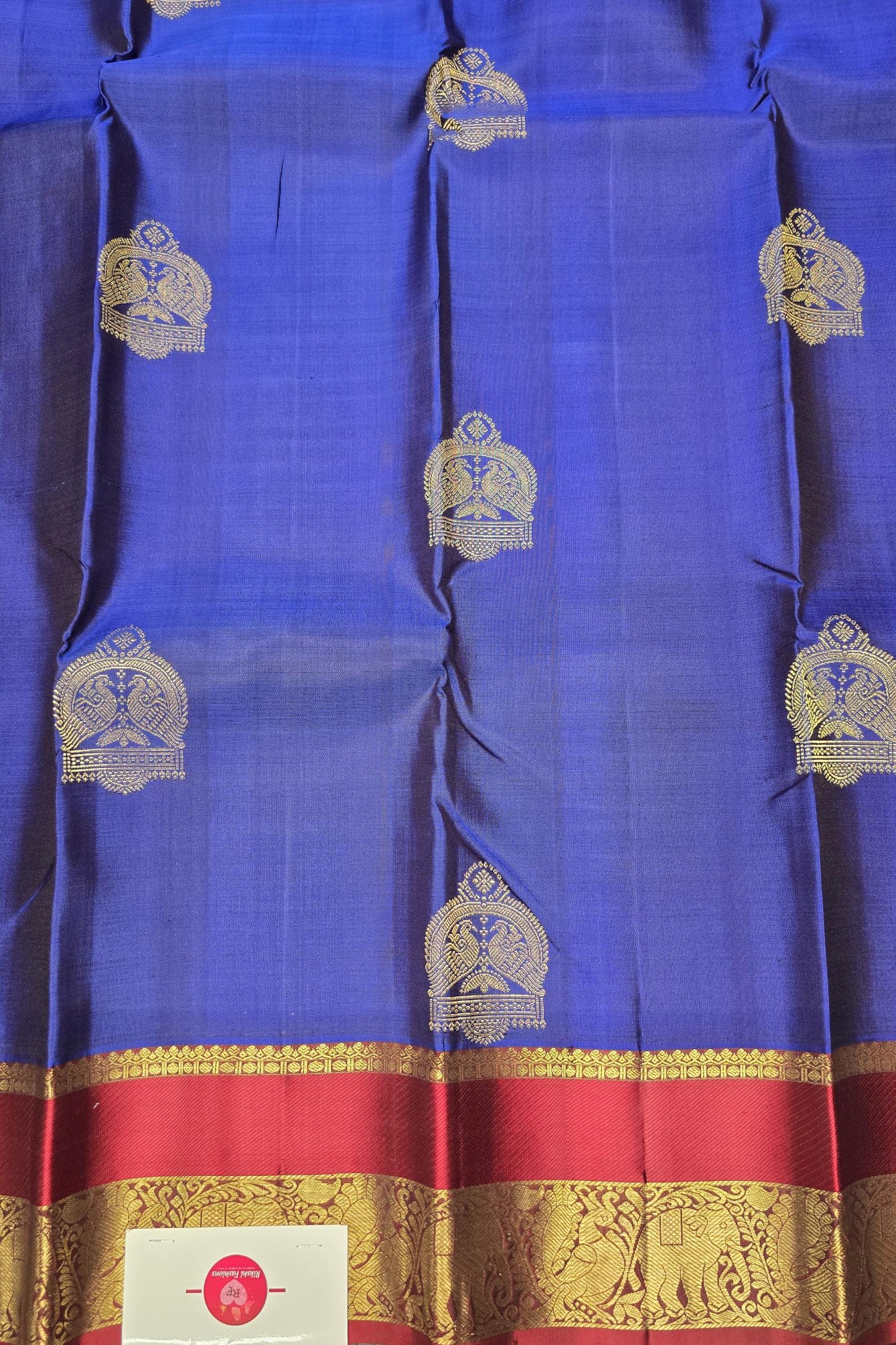 Navy Blue with Red and Gold Zari Kanchipuram Silk Saree with Majestic Craftsmanship
