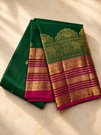 Dark Green and Burgundy Silk Saree – A Fusion of Rich