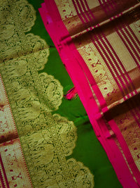 Dark Green and Burgundy Silk Saree – A Fusion of Rich