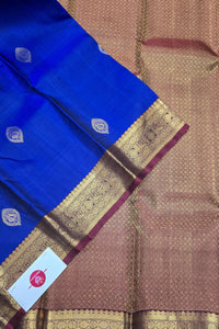 Blue with Maroon Zari Kanchipuram Silk Saree with Majestic Detailing