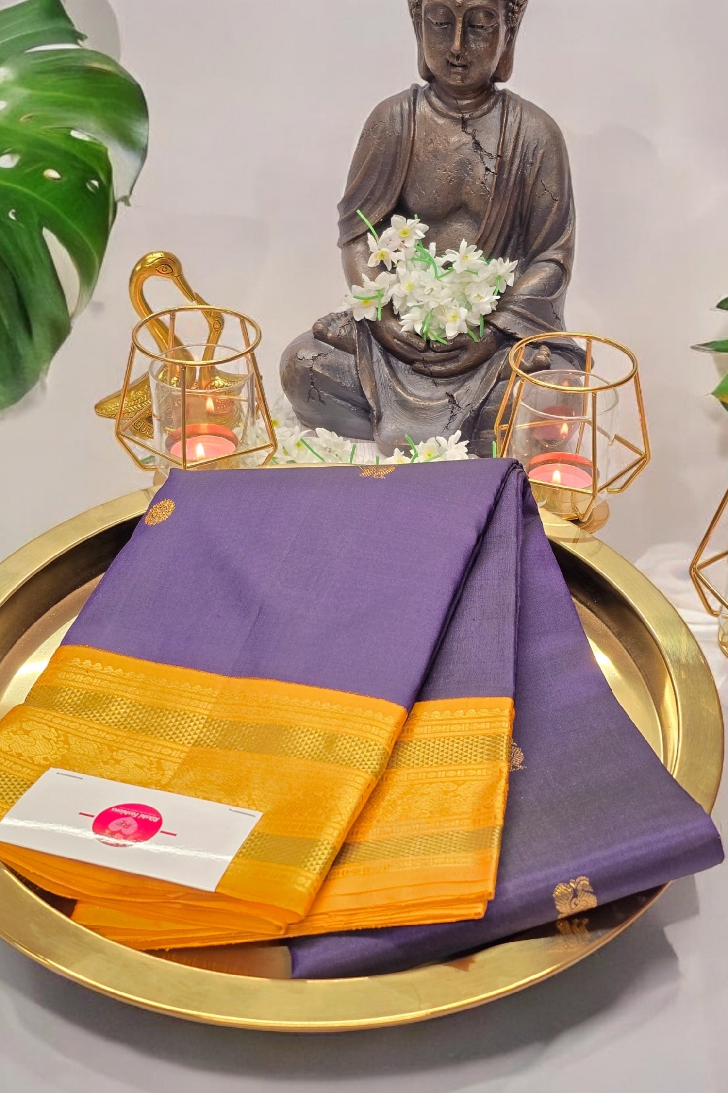 Navy Blue with Yellow Kanchipuram Silk Saree with Exquisite Zari Work