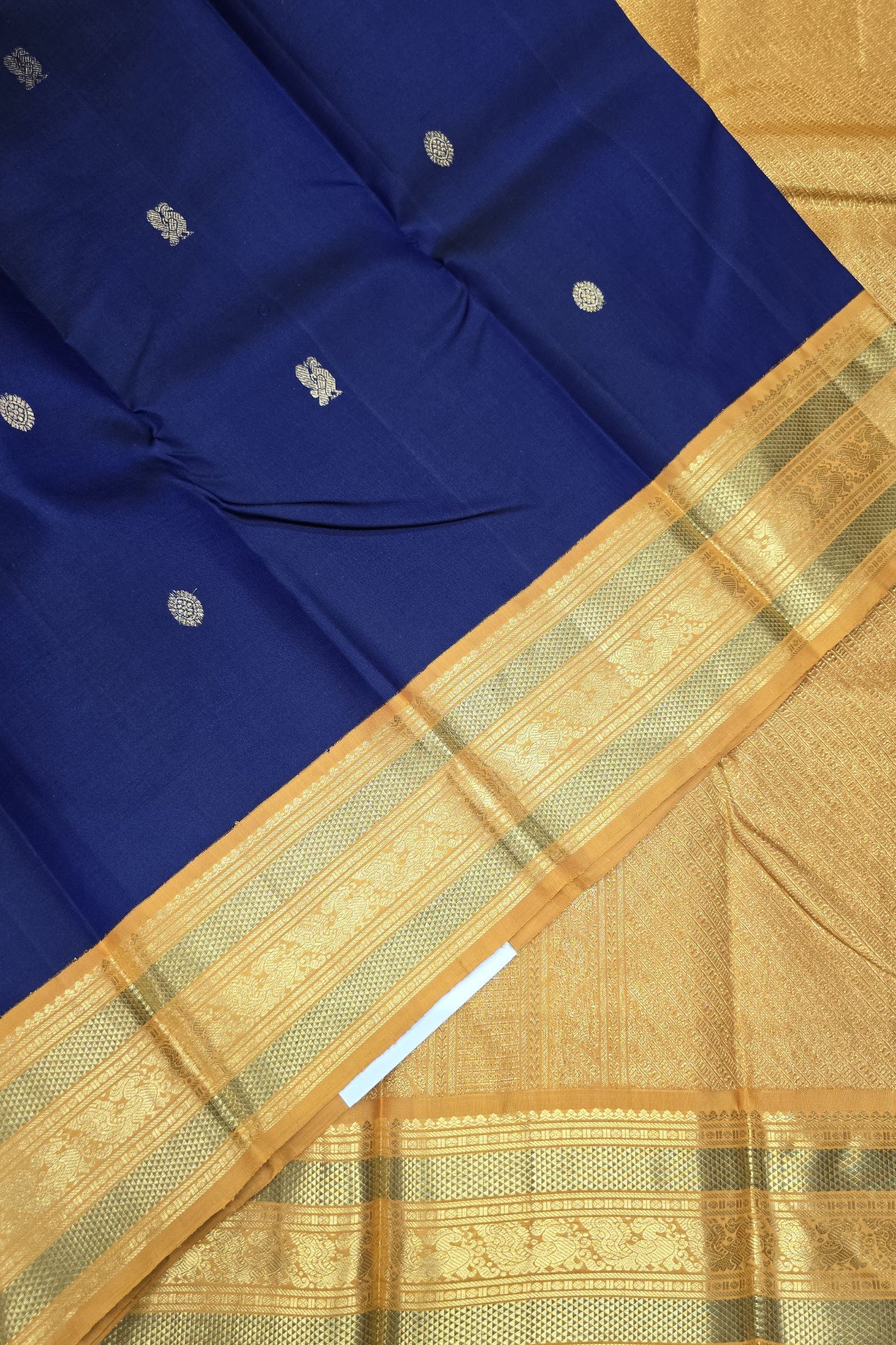 Navy Blue with Yellow Kanchipuram Silk Saree with Exquisite Zari Work
