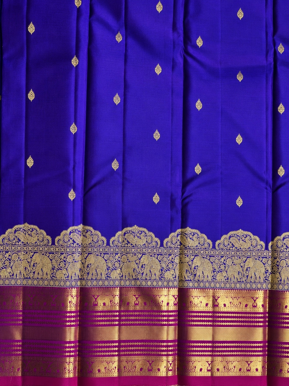 Royal Blue and Mulberry Pink Silk Saree – A Striking Colour Symphony