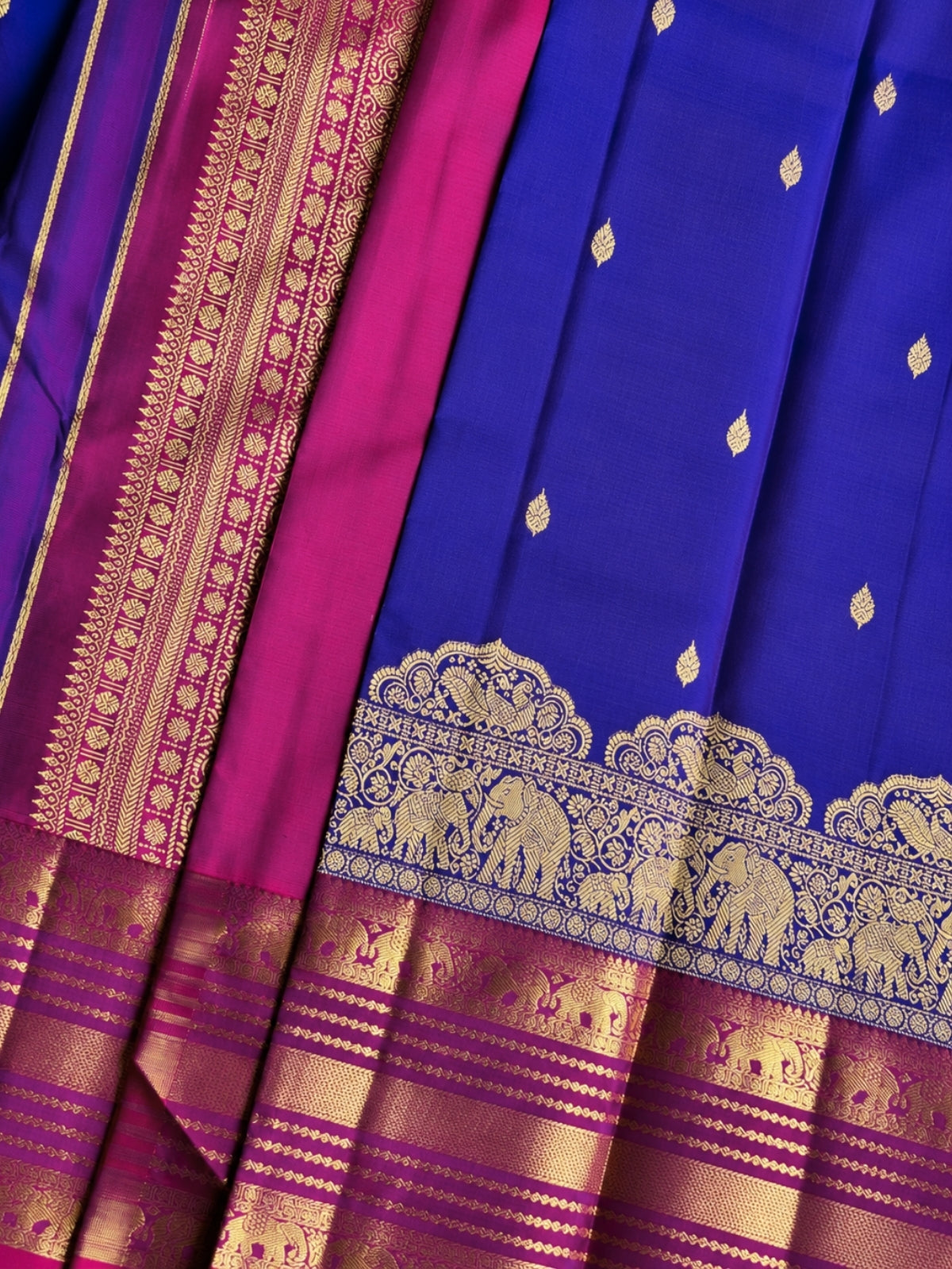 Royal Blue and Mulberry Pink Silk Saree – A Striking Colour Symphony