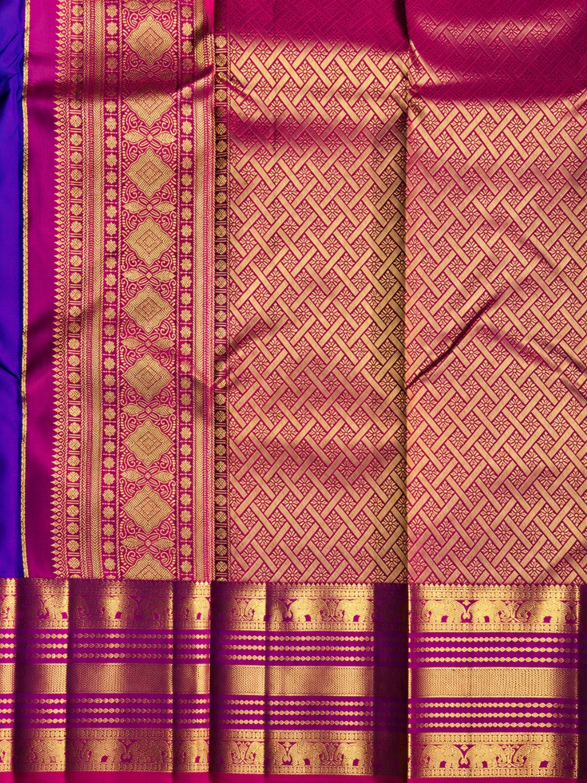 Royal Blue and Mulberry Pink Silk Saree – A Striking Colour Symphony