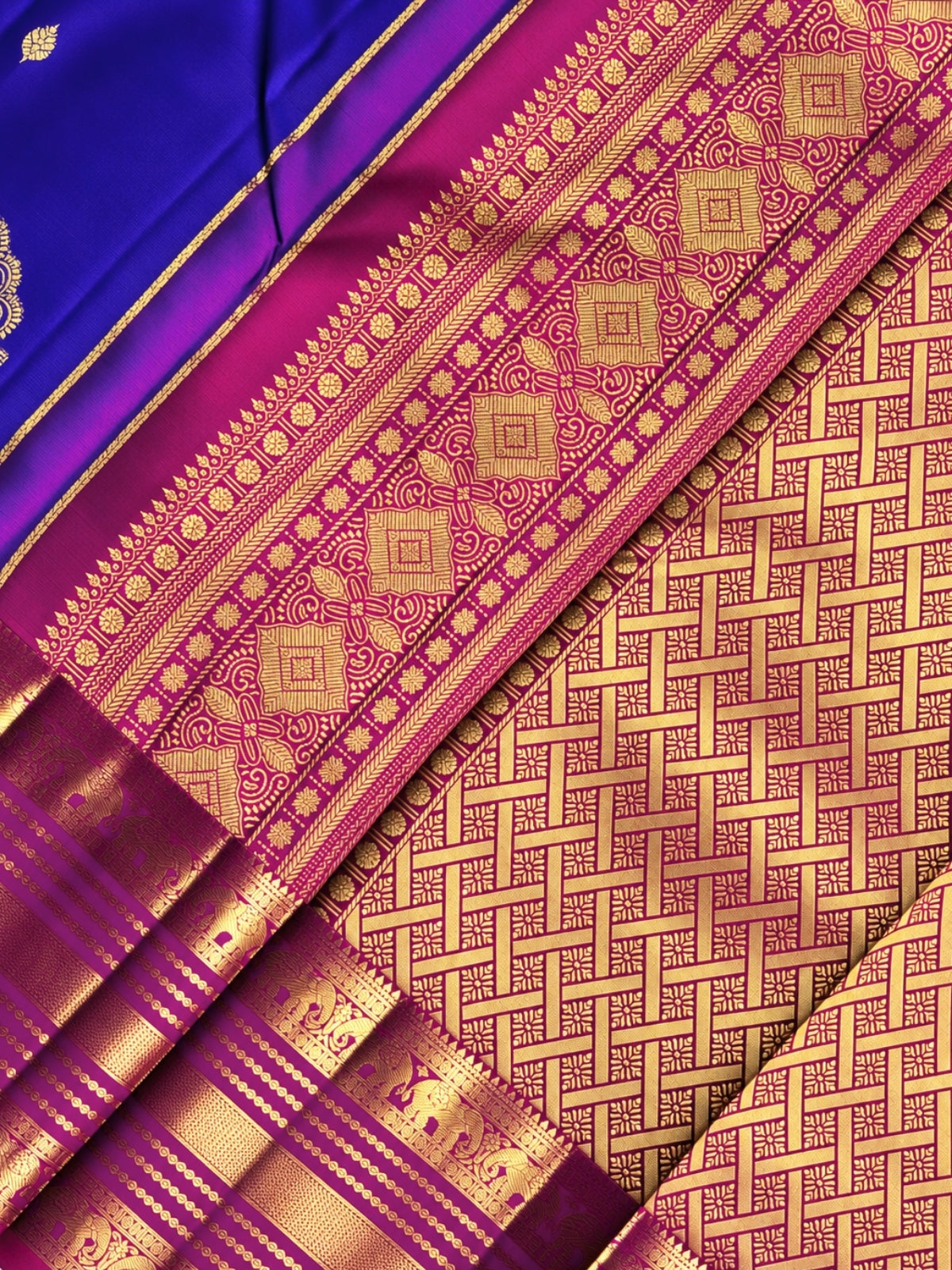 Royal Blue and Mulberry Pink Silk Saree – A Striking Colour Symphony