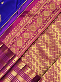 Royal Blue and Mulberry Pink Silk Saree – A Striking Colour Symphony