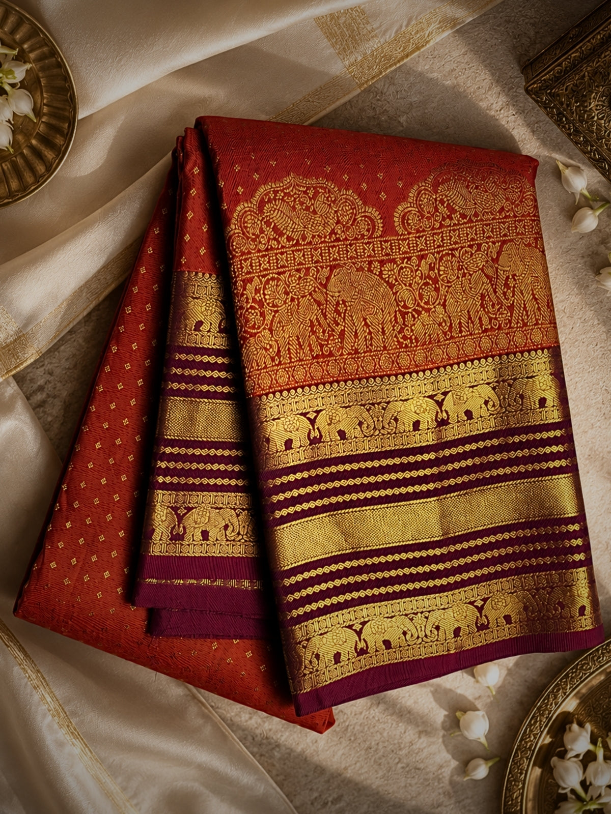 Dark Pastel Red and Wine Silk Saree – Timeless Elegance