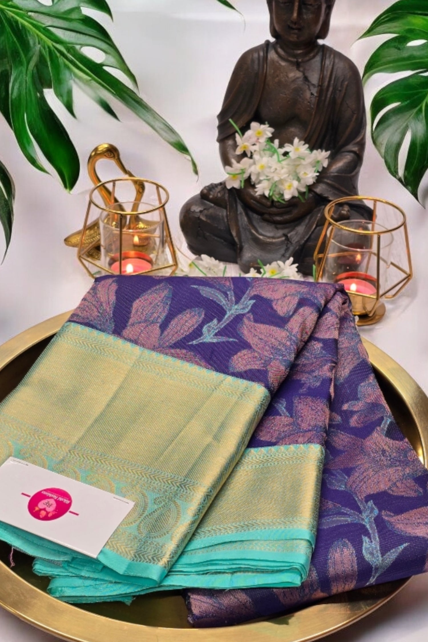 Navy Blue Floral Kanchipuram Silk Saree with Exquisite Zari Work