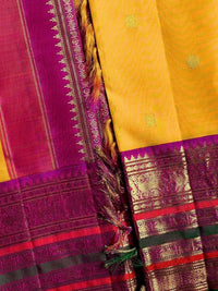 Yellow-Gold Silk Saree with Magenta Zari Border