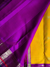 Yellow-Gold Silk Saree with Magenta Zari Border
