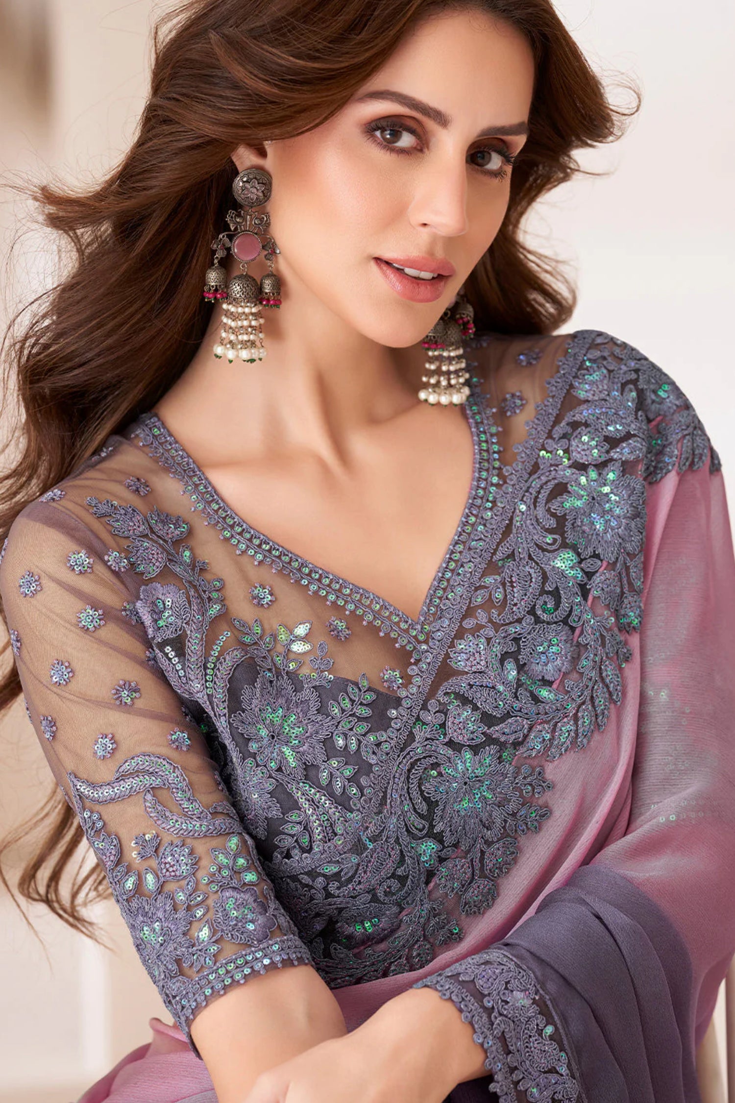 Elegant Shades of Purple Designer Saree