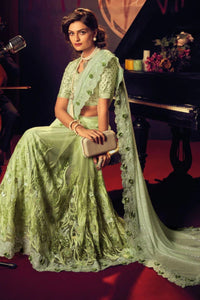 Timeless Elegance Tea Green Designer Net Saree