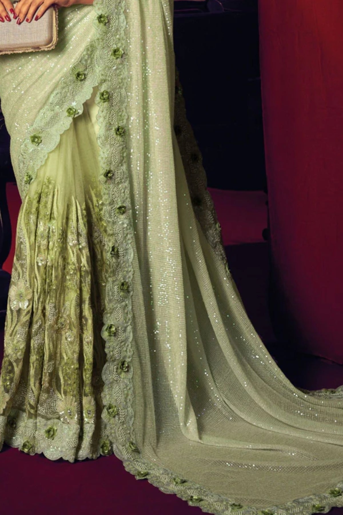 Timeless Elegance Tea Green Designer Net Saree