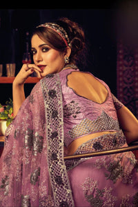 Thulian Pink Embellished Designer Net Saree