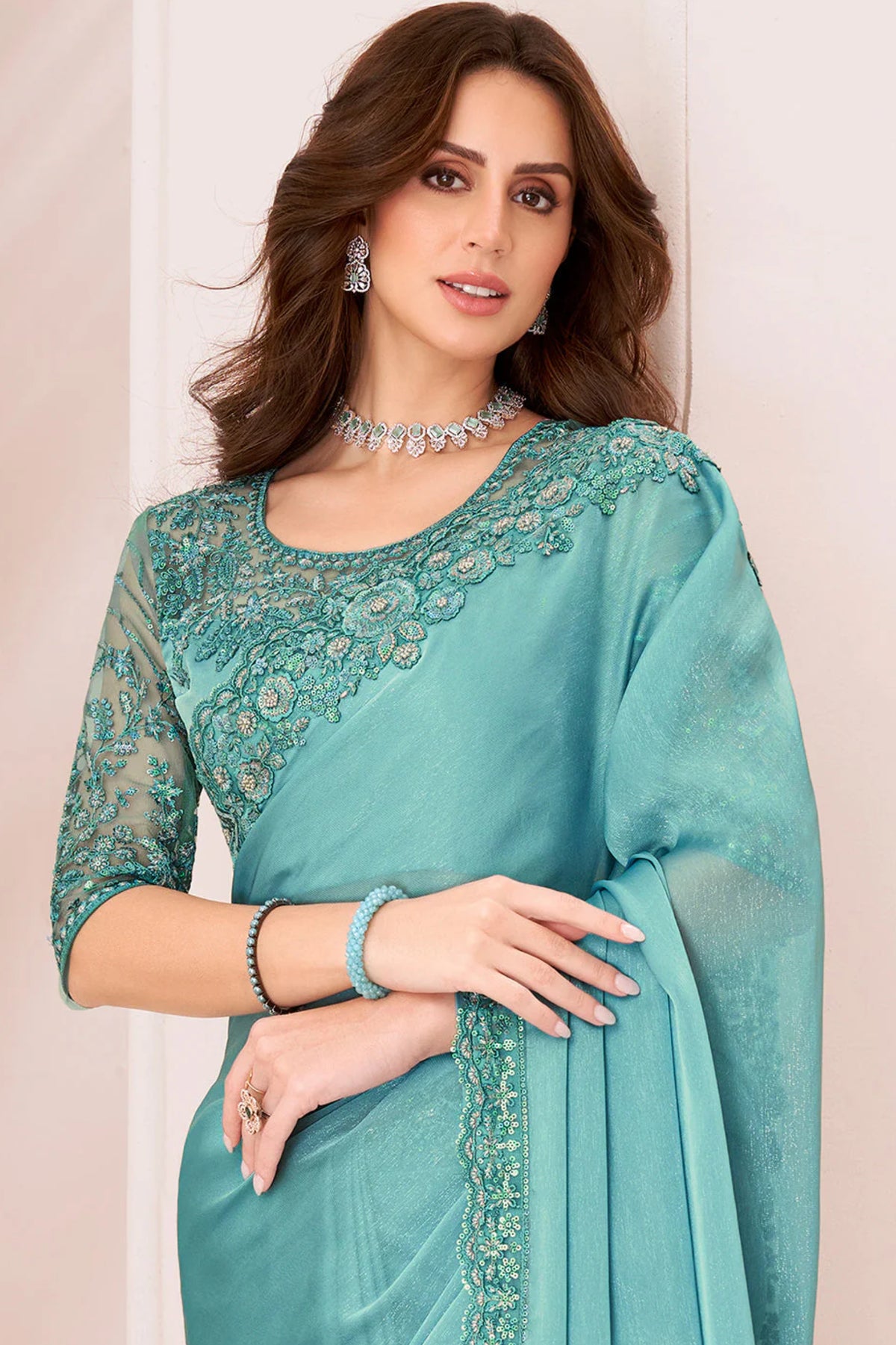 Turquoise Blue Designer Saree