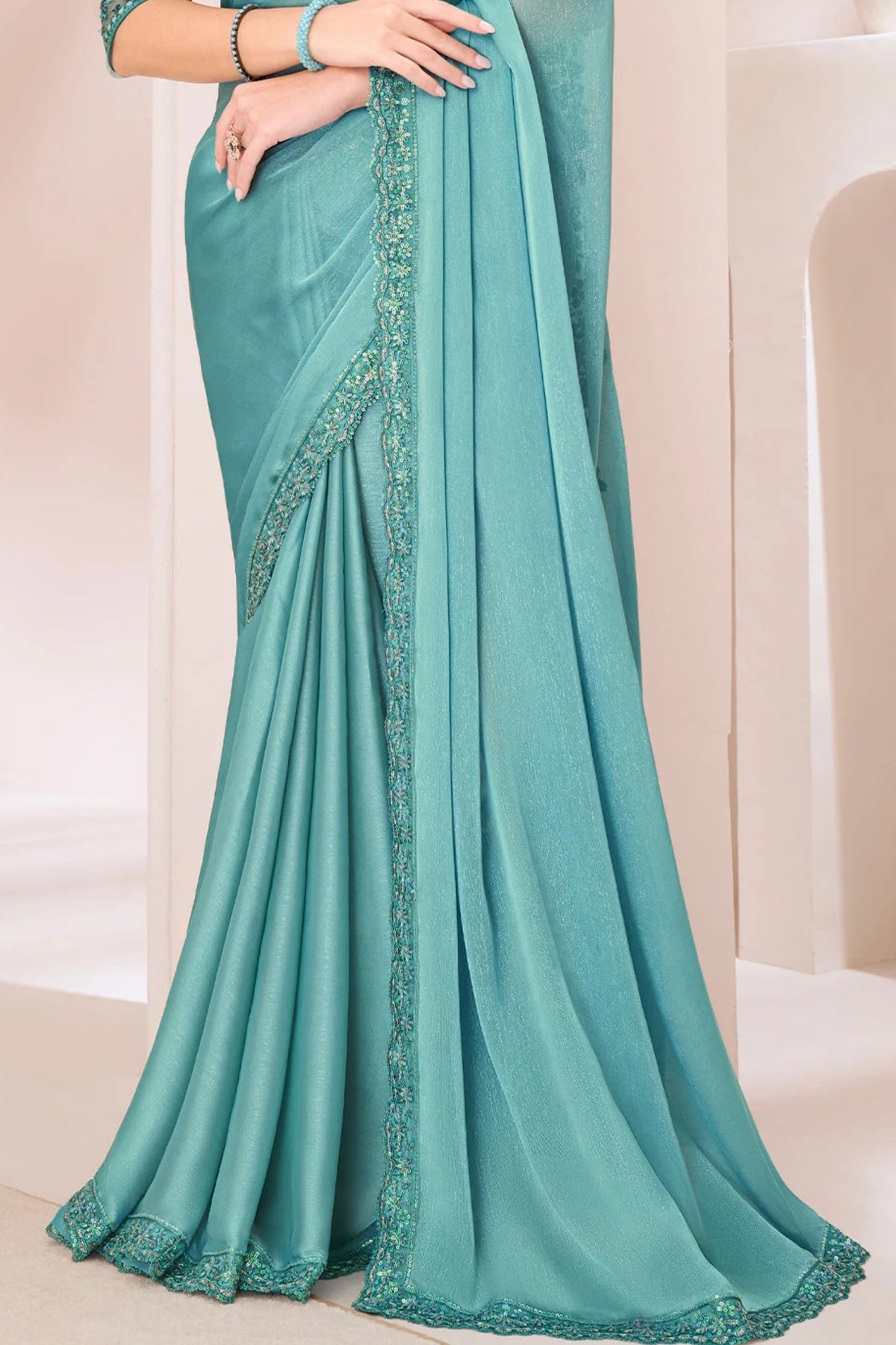 Turquoise Blue Designer Saree