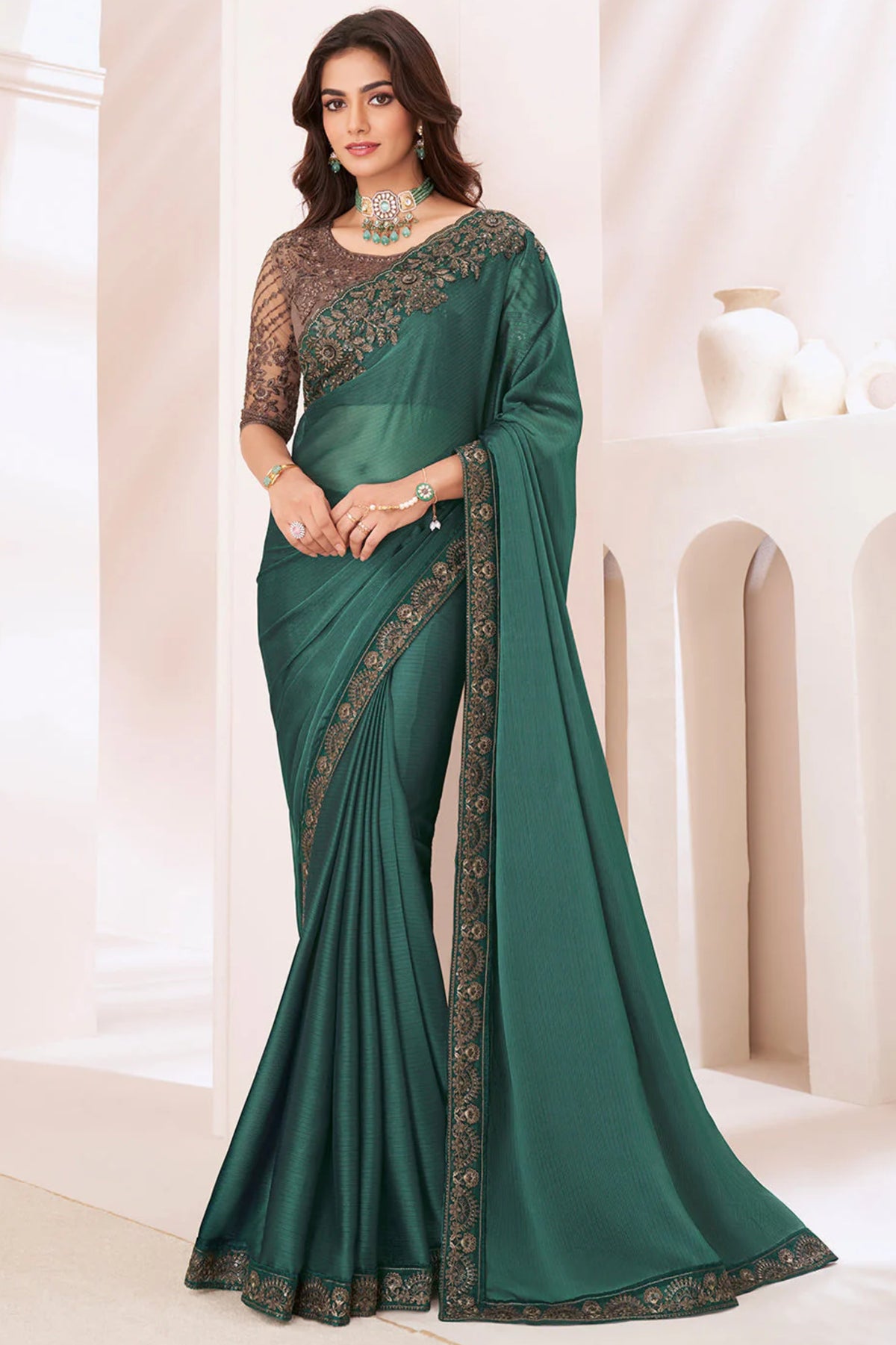 Viridian Green Designer Saree