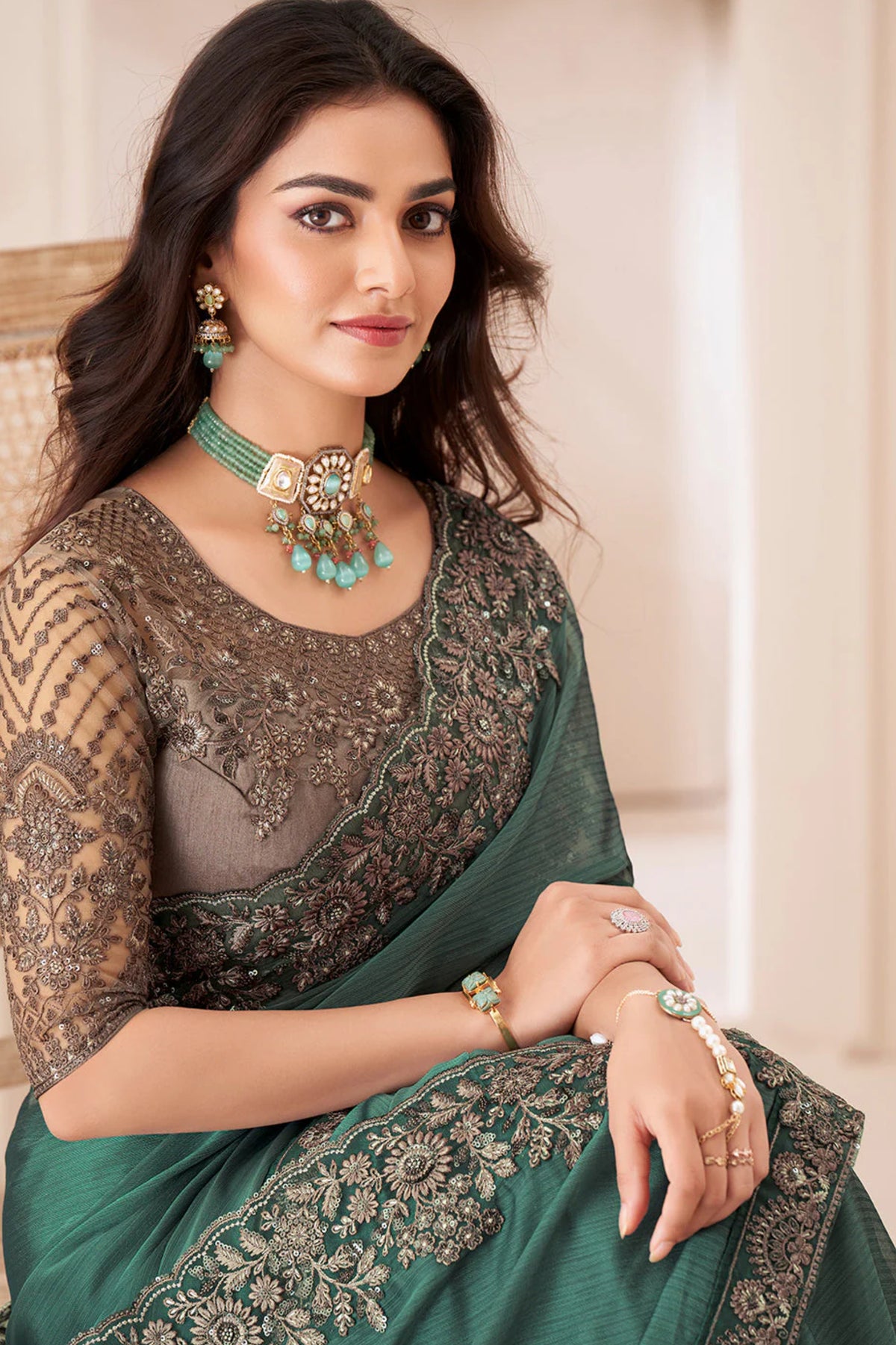 Viridian Green Designer Saree