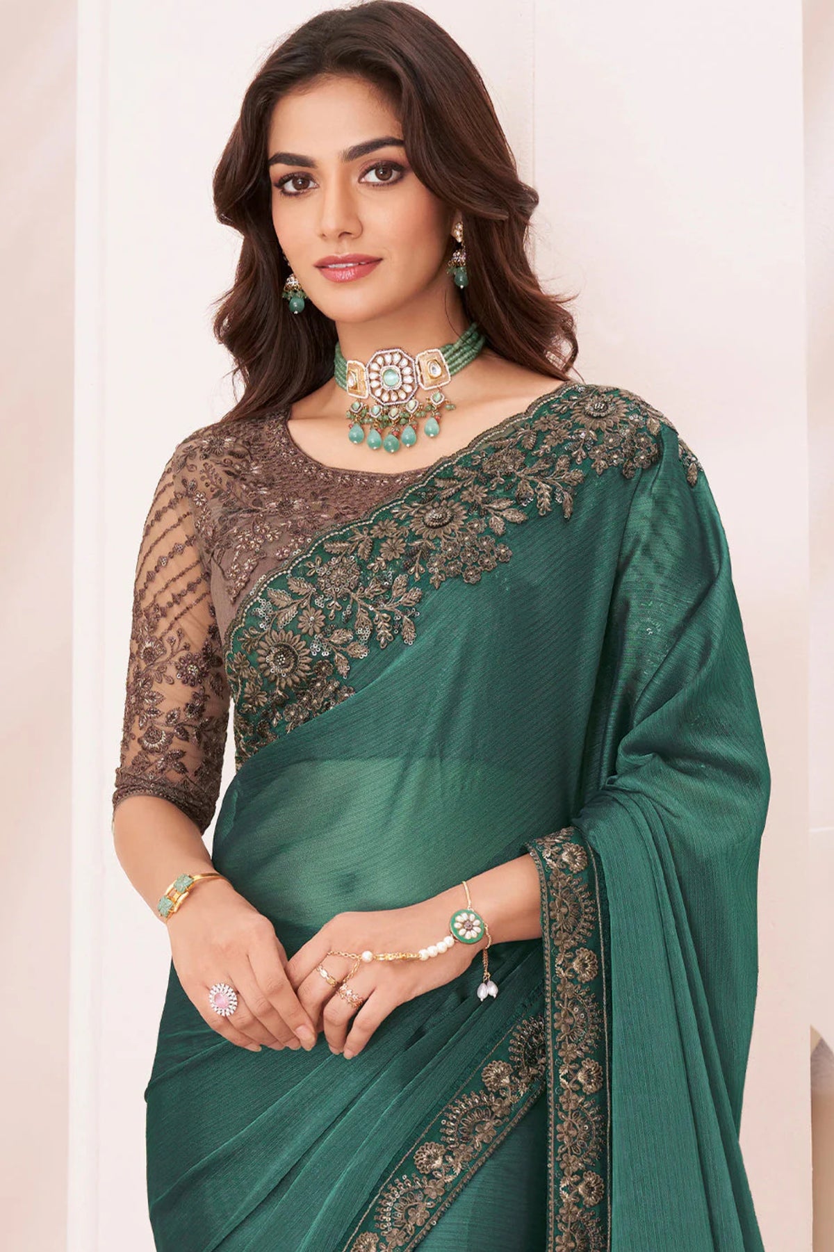 Viridian Green Designer Saree