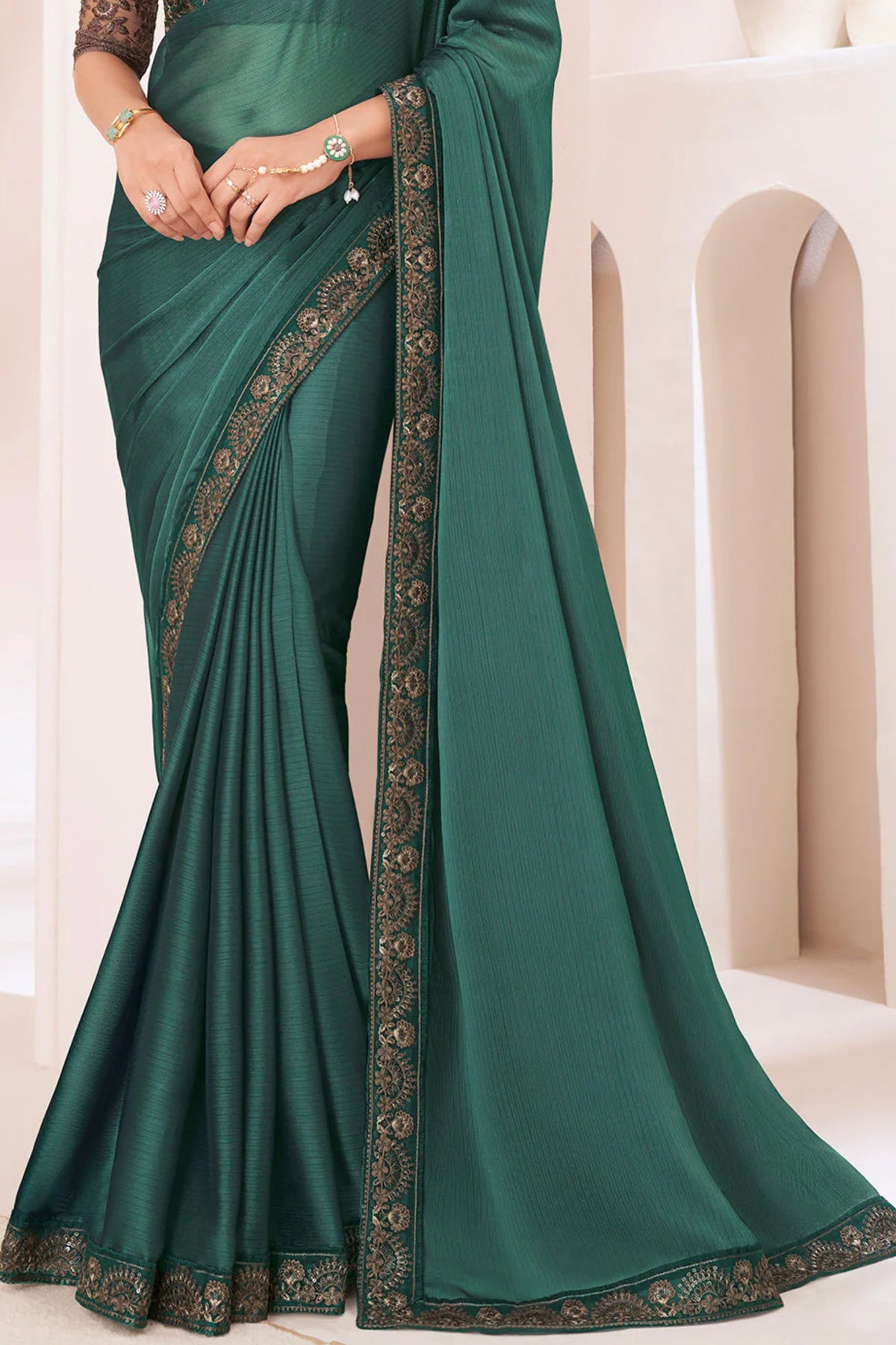 Viridian Green Designer Saree