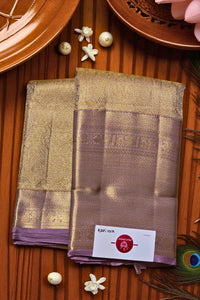 Golden Grace with Royal Hues – Beige and Purple Kanchipuram Silk Saree