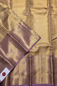 Golden Grace with Royal Hues – Beige and Purple Kanchipuram Silk Saree