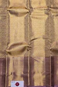 Golden Grace with Royal Hues – Beige and Purple Kanchipuram Silk Saree