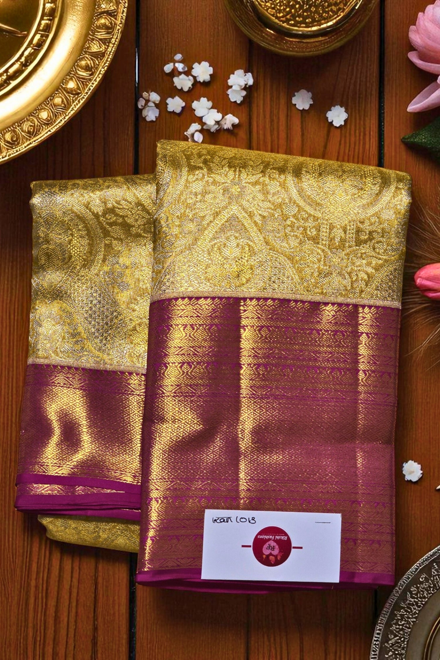 Beige-Golden Brilliance with Royal Purple – Kanchipuram Silk Saree