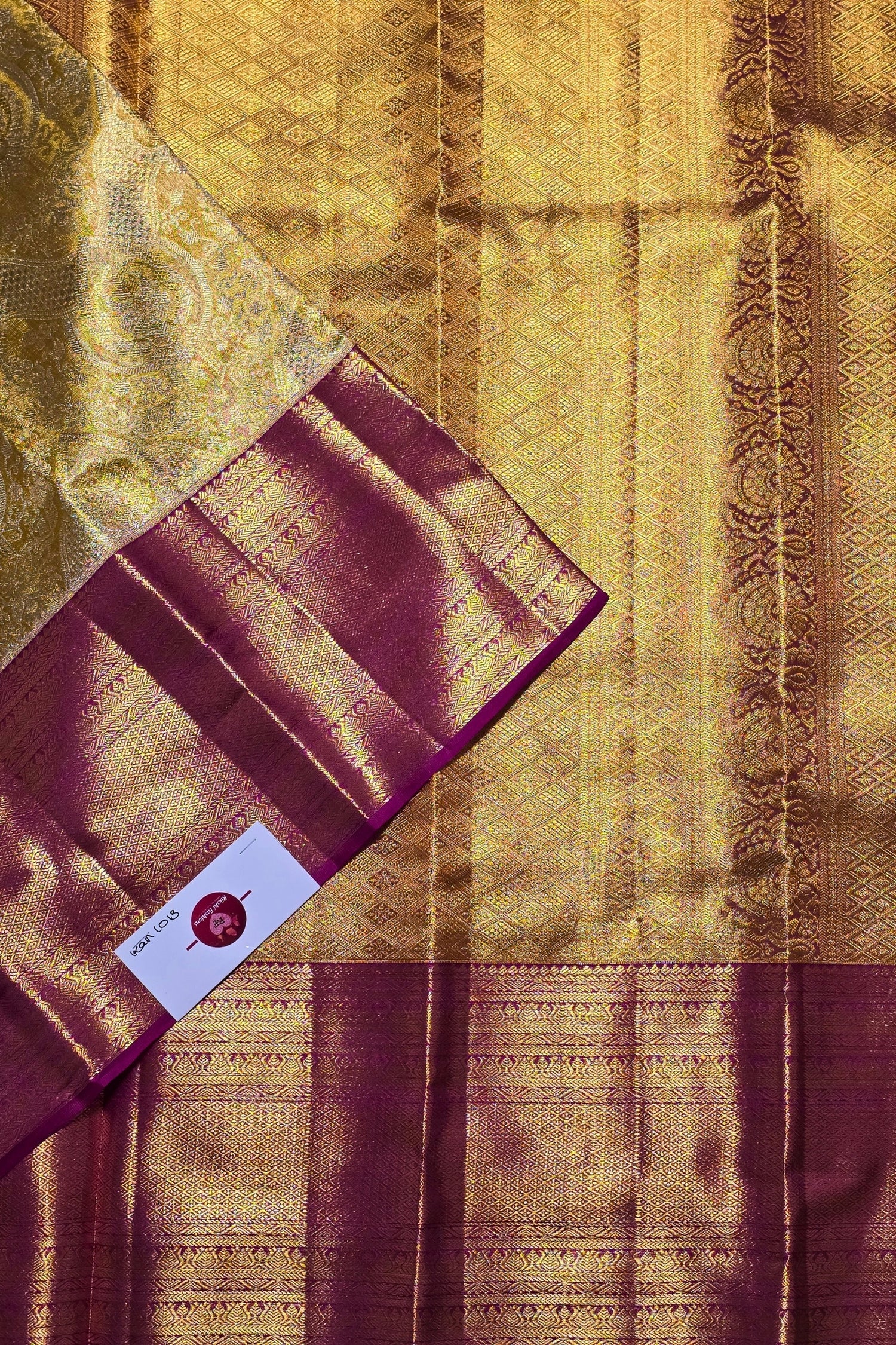 Beige-Golden Brilliance with Royal Purple – Kanchipuram Silk Saree