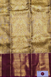 Beige-Golden Brilliance with Royal Purple – Kanchipuram Silk Saree