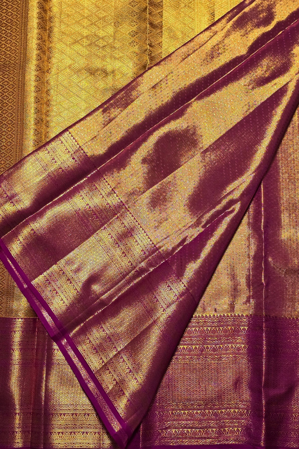 Beige-Golden Brilliance with Royal Purple – Kanchipuram Silk Saree