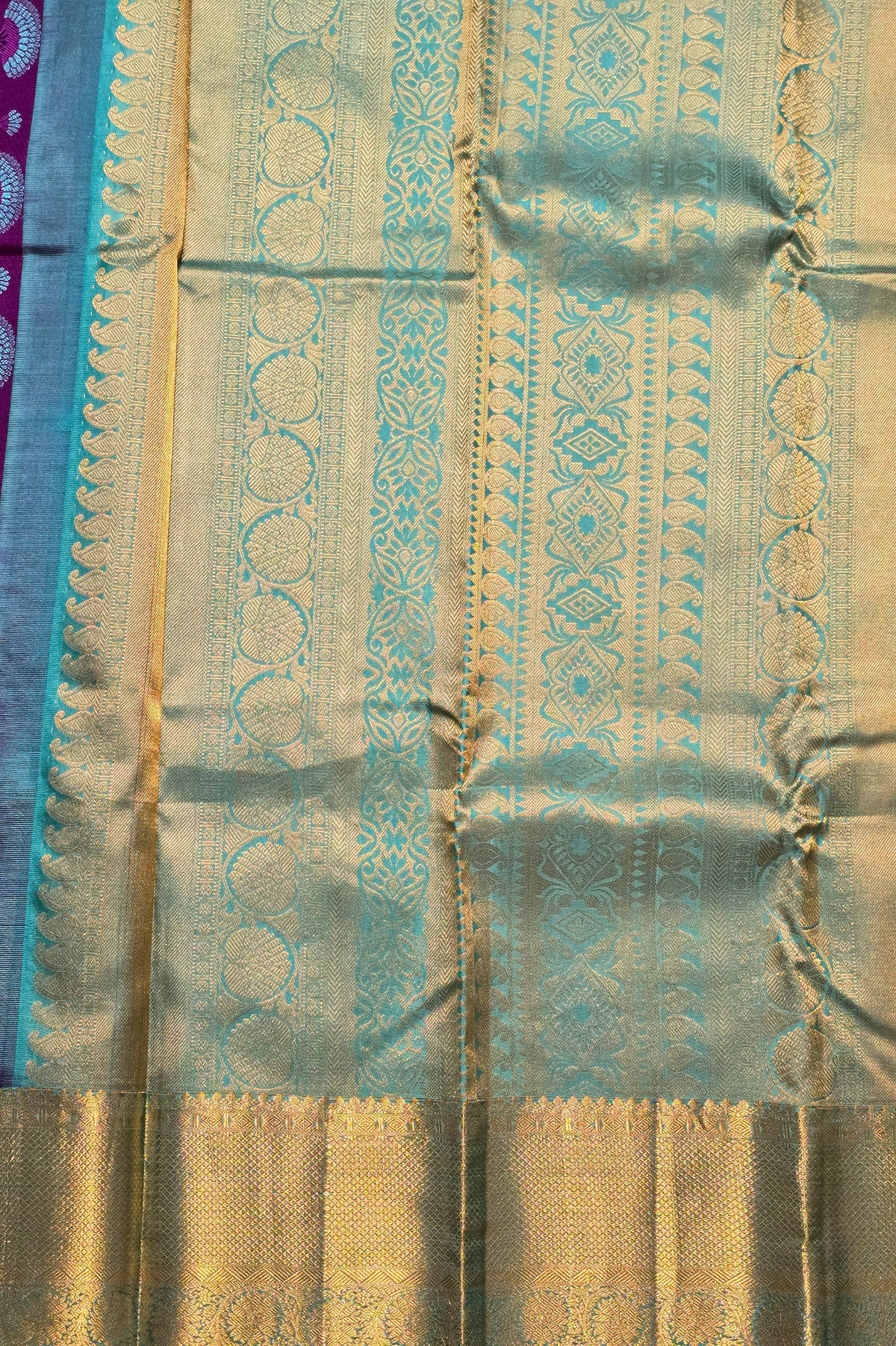 Patterned fabric with blue and gold colors