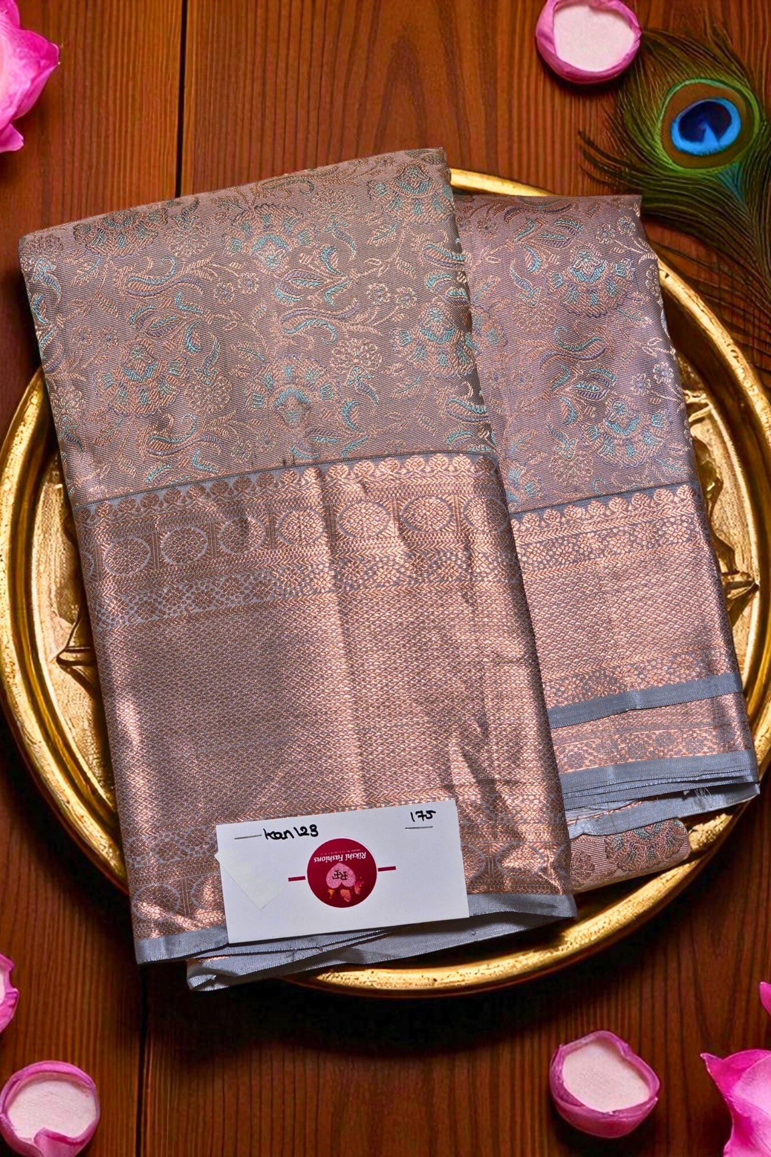 Lustrous Rose Gold Kanchipuram Saree with Subtle Zari Elegance