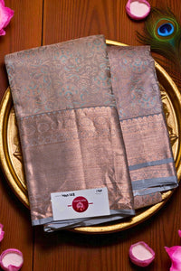 Lustrous Rose Gold Kanchipuram Saree with Subtle Zari Elegance