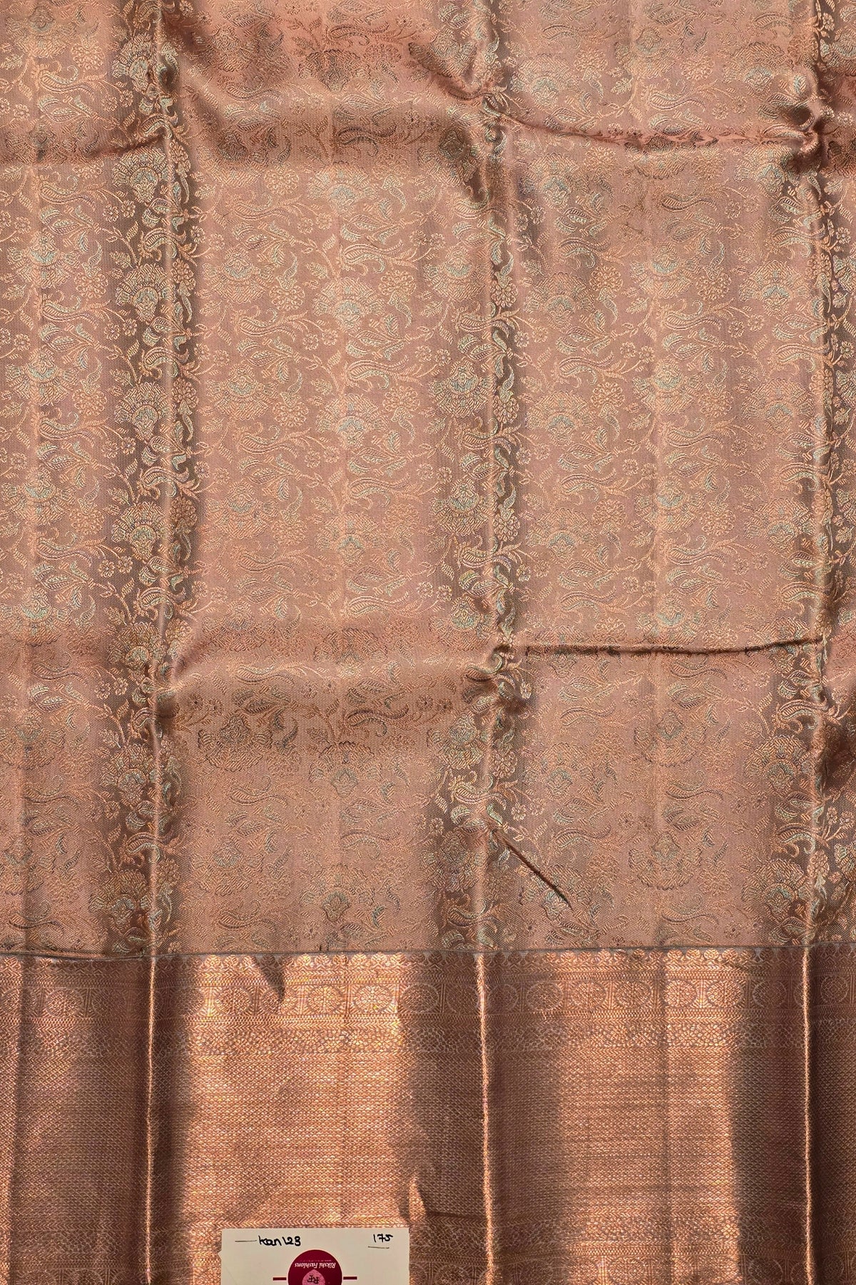 Lustrous Rose Gold Kanchipuram Saree with Subtle Zari Elegance