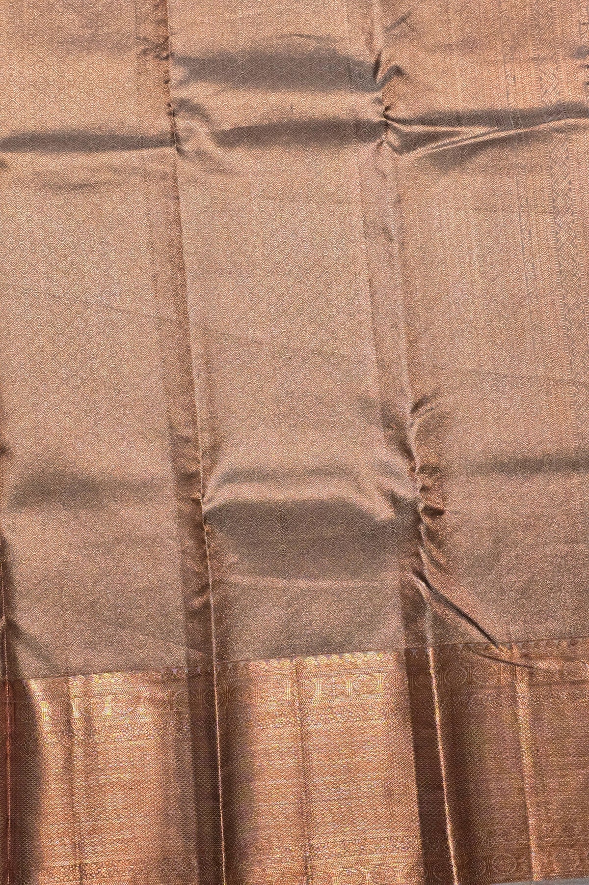 Lustrous Rose Gold Kanchipuram Saree with Subtle Zari Elegance