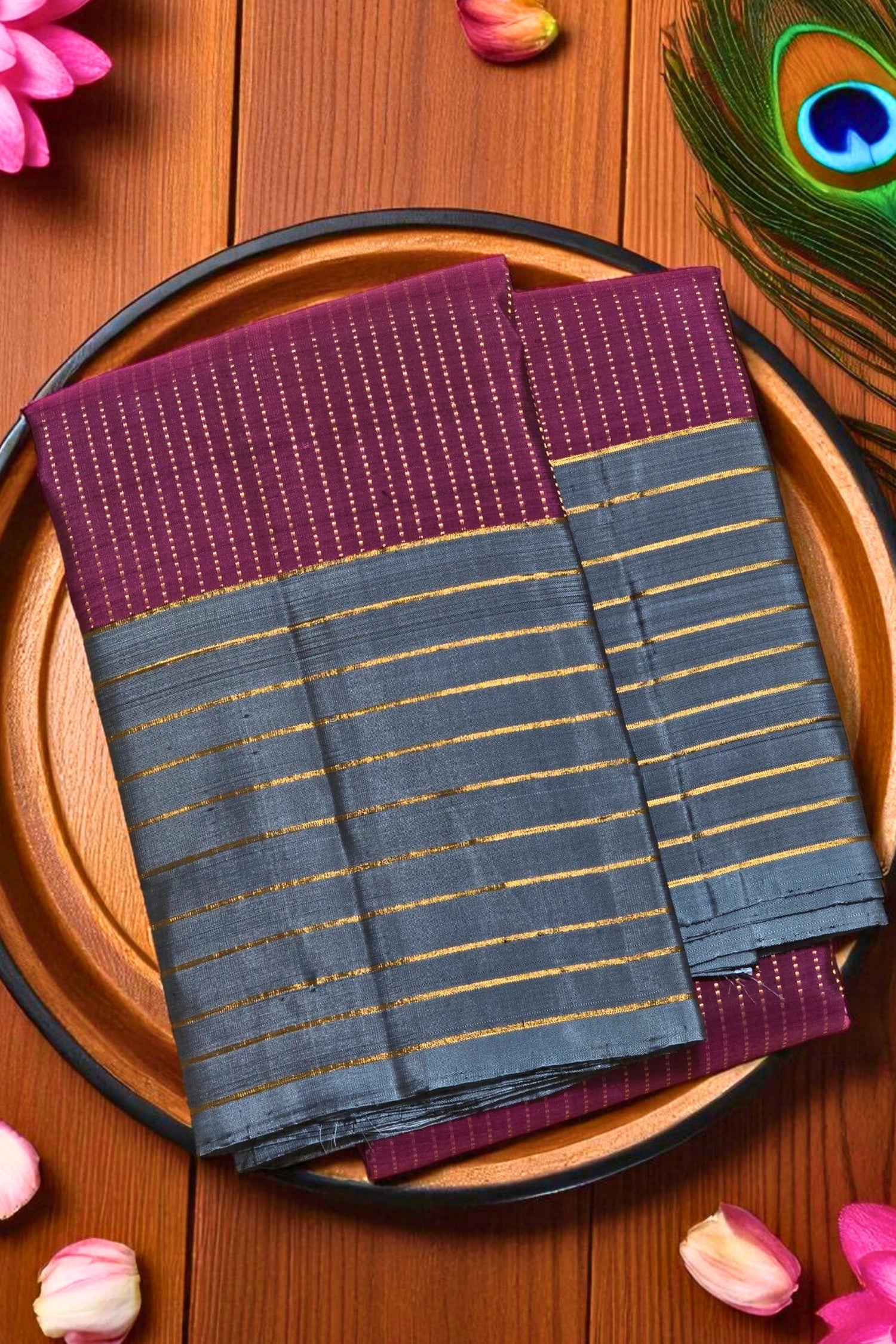 Stunning Deep Carmine Kanchipuram  Saree with Rich Elegance