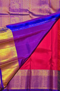 Colorful traditional fabric with purple, red, and gold patterns