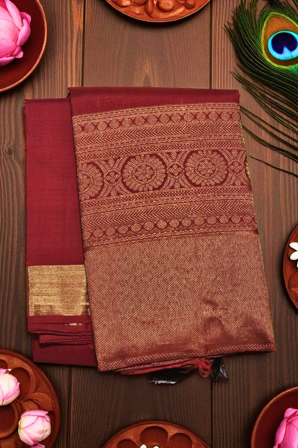 Ember Elegance Kanchipuram Silk Saree in Classic Red