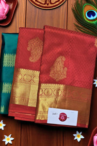 Red Ruby Flame Kanchipuram Silk Saree with Traditional Gold Weave
