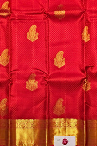 Red Ruby Flame Kanchipuram Silk Saree with Traditional Gold Weave
