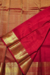 Red Ruby Flame Kanchipuram Silk Saree with Traditional Gold Weave