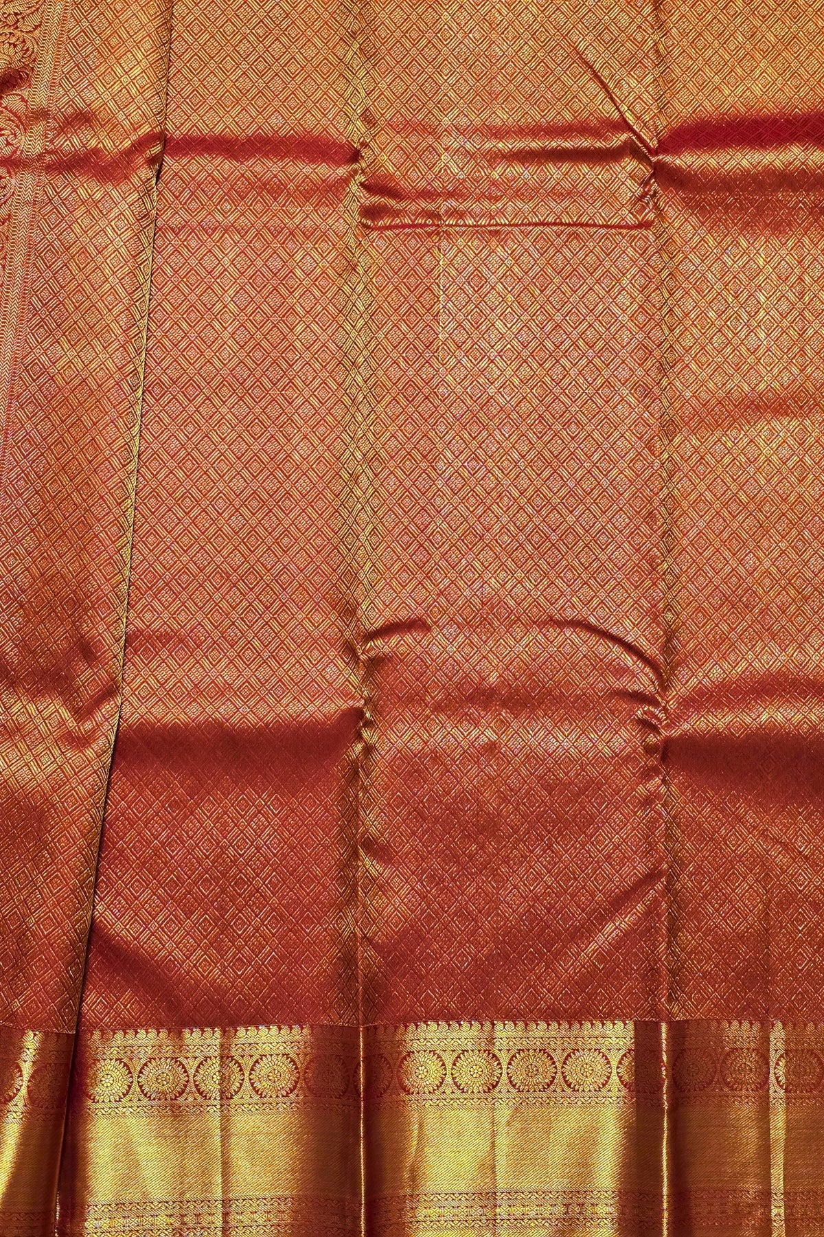 Red Ruby Flame Kanchipuram Silk Saree with Traditional Gold Weave