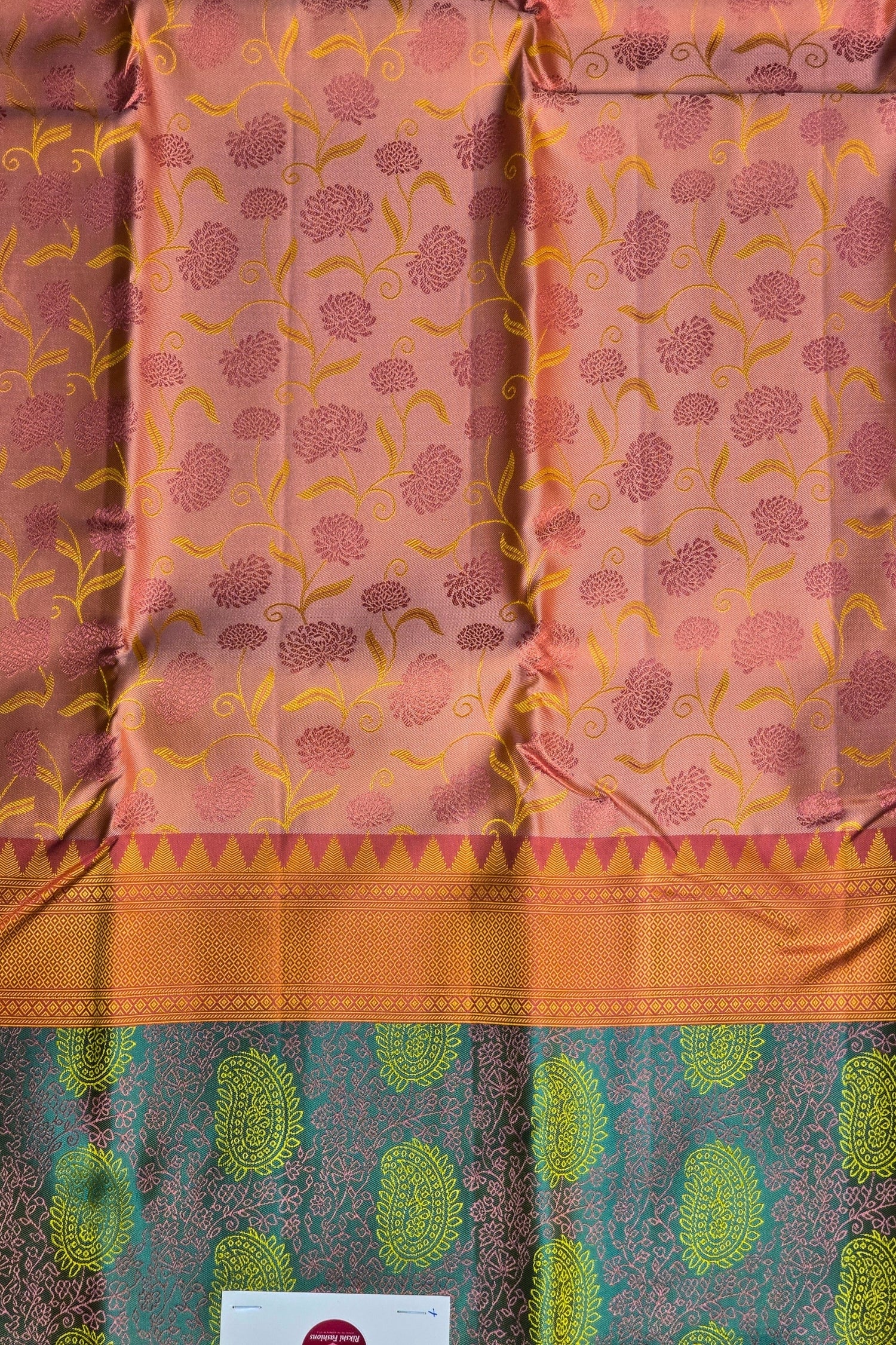 Blossoming Pink Floral Kanchipuram Silk Saree with Green Border