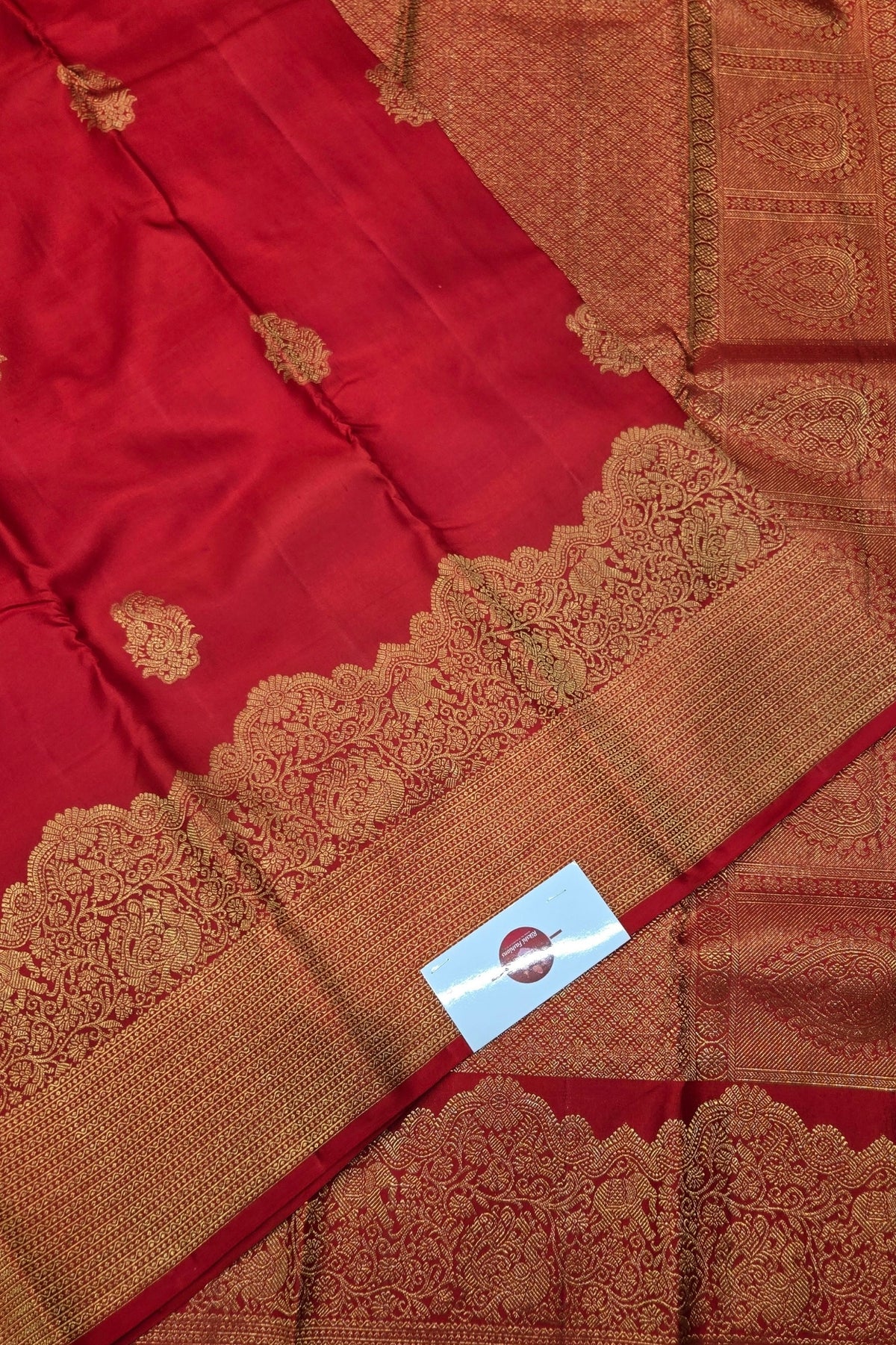 Red Kanchipuram Silk Saree with Gold Border