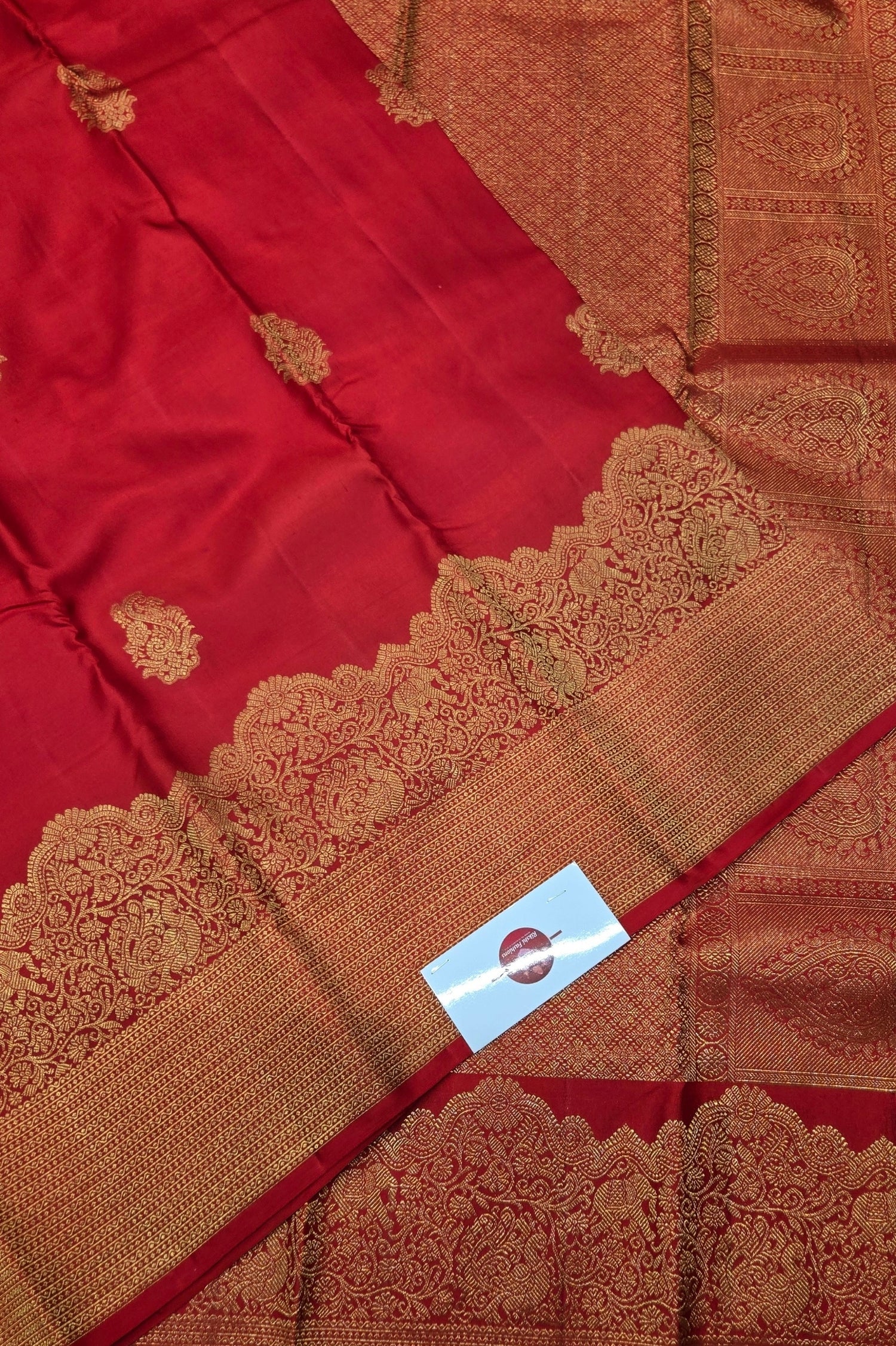 Red Kanchipuram Silk Saree with Gold Border